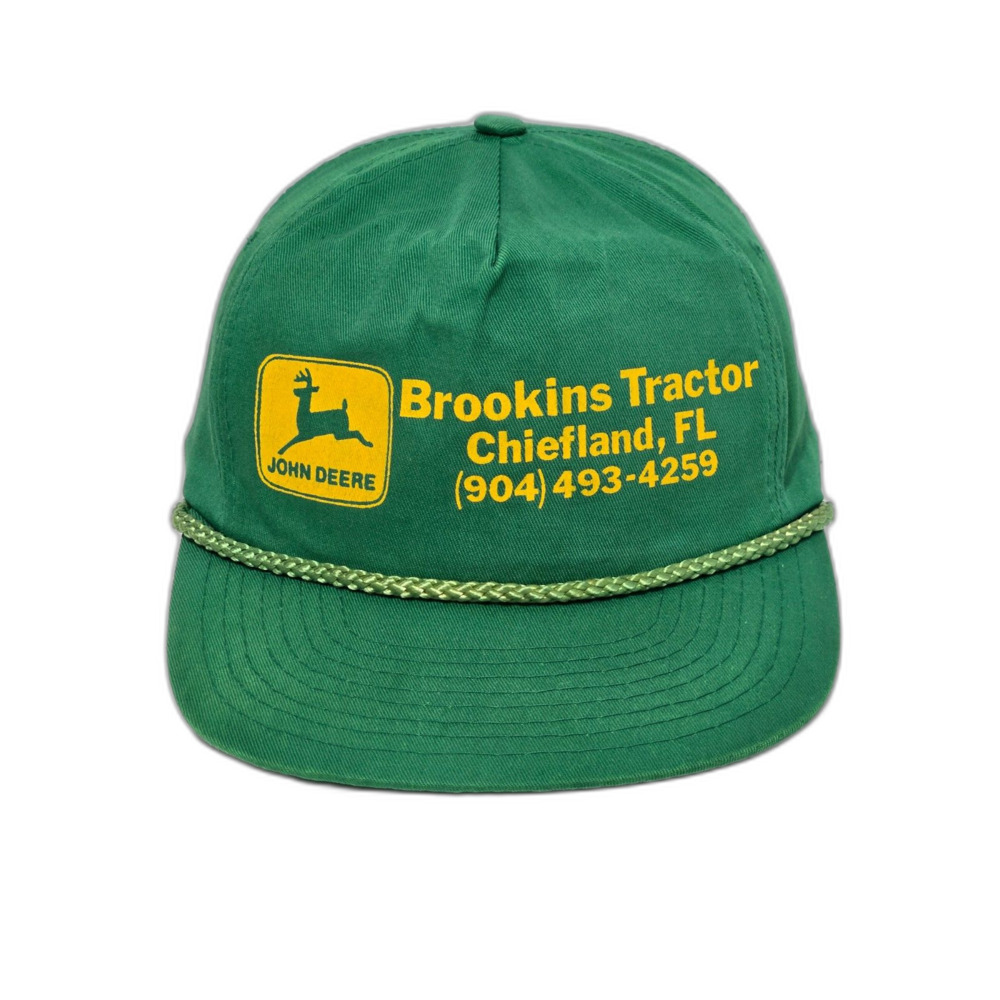 Vintage 90s John Deere Rope Hat | Brookins Tractor FL | Green Snapback Cap